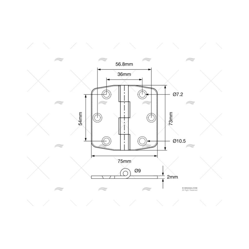 BISAGRA INOX-316 75X76MM MARINE TOWN