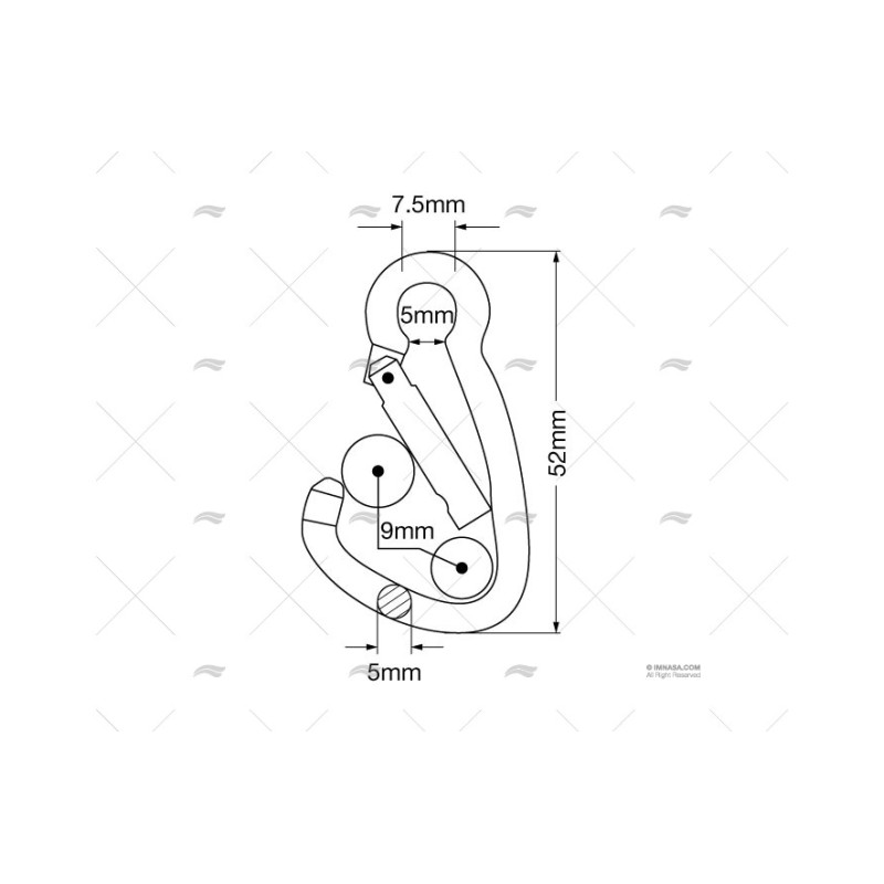 MOSQUETON SIN OJO 52MM INOX HARNES KONG